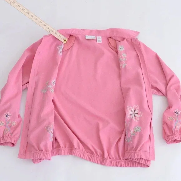 Vintage Alfred  Dunner Pink Embroidered Floral Button Up Lightweight Jacket 18W - Picture 12 of 13